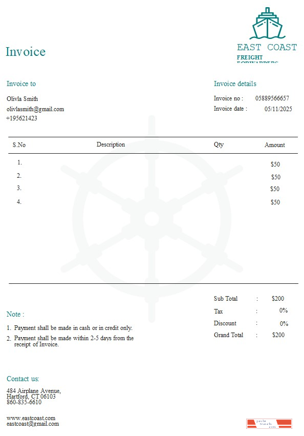 Free Shipping Invoice Template PSD template